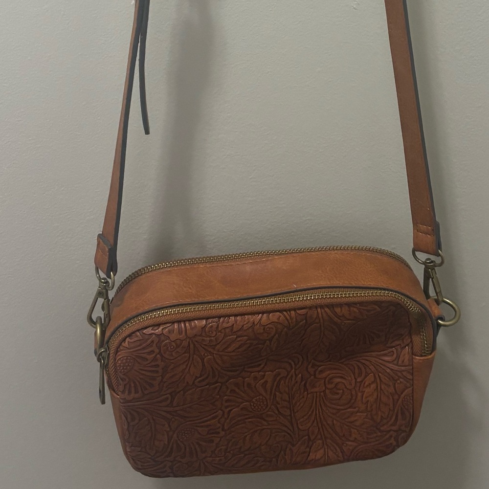 The Pioneer Woman Brown Tooled Leather Crossbody Bag